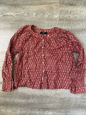 Able Red Printed Bohemian Button Up Blouse Size Small